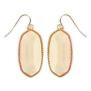 New Boutique Off White Stone Gold Trim Hexagon Dangle Drop Earrings